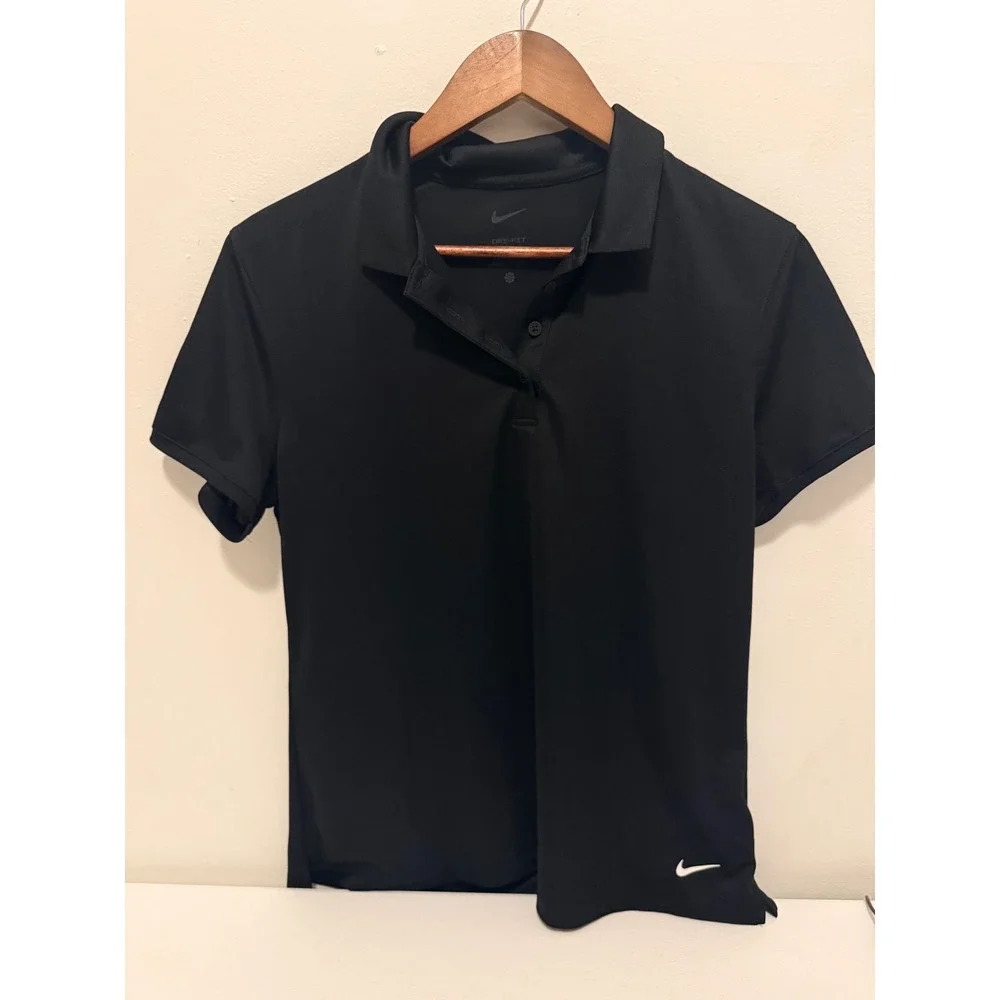 Nike Polo Shirt Womens Medium Black Dri-FIT Warwick Hills Golf Short Sleeve